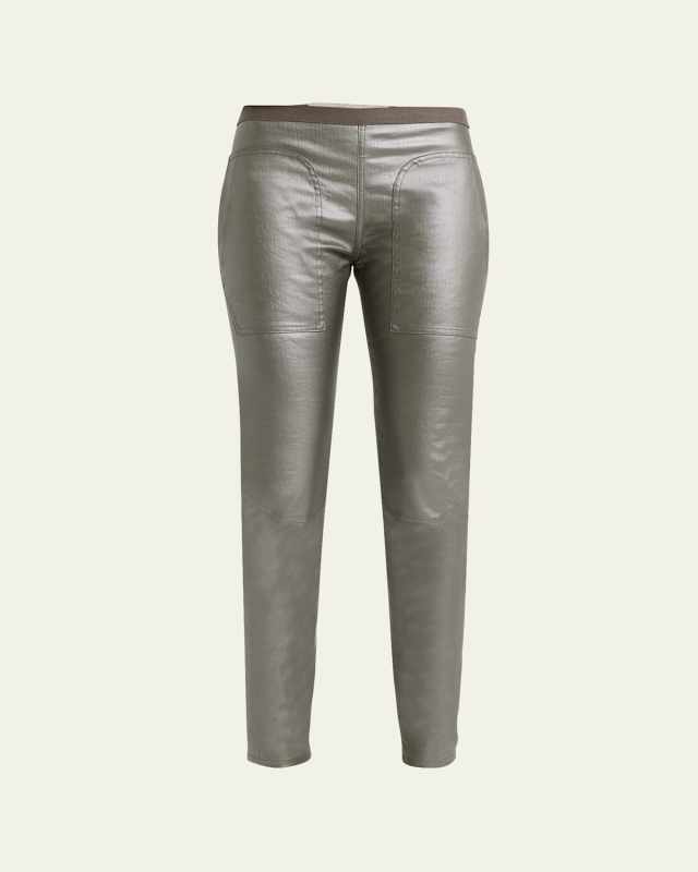 Metallic Coated-Denim Mid-Rise Leggings